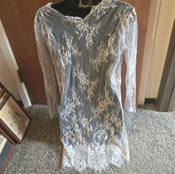Sheer gray lace long sleeved dress by Cloe szM no designer tags - Picture 6 of 9